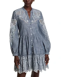 Venus Embroidered Long Sleeve Shirt Dress