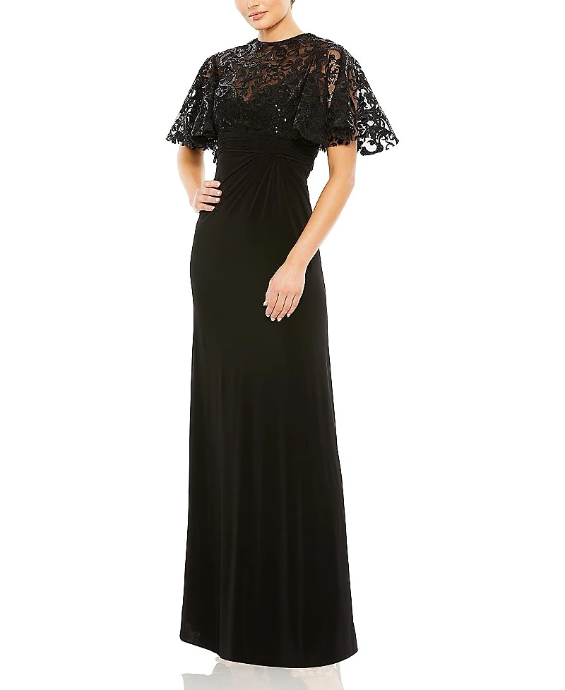 Mac Duggal Embellished Butterfly Sleeve Gown