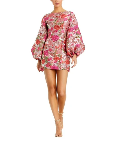 Brocade Balloon Sleeve Fitted Mini Dress