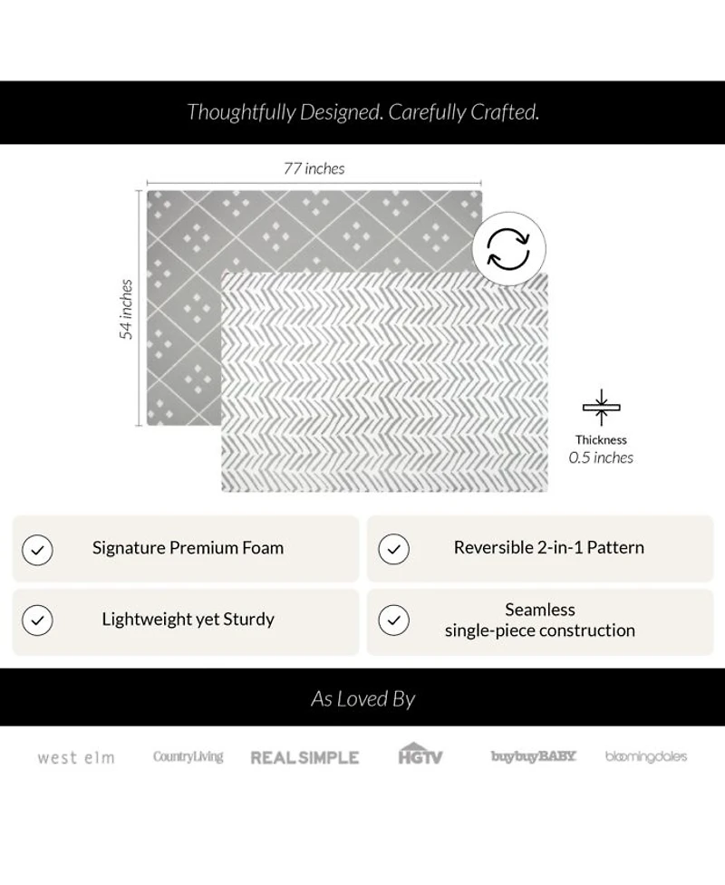 Reversible Baby PlayMat - Dash + Diamond Design - Soft, Non-Toxic Foam - Waterproof, Easy to Clean