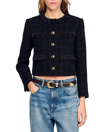 Sandro Ruffled Tweed Jacket
