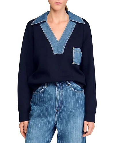 Sweater with Denim Details