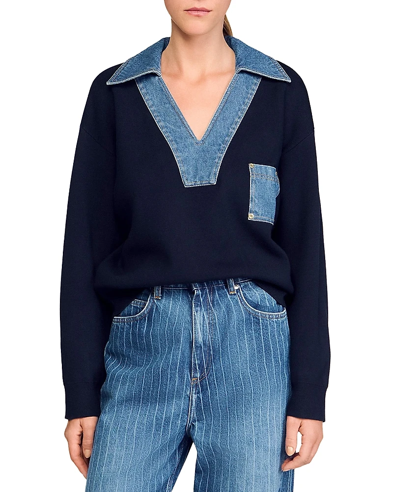 Sandro Sweater with Denim Details