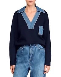 Sandro Sweater with Denim Details