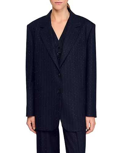 Sandro Striped Rhinestone Suit Jacket