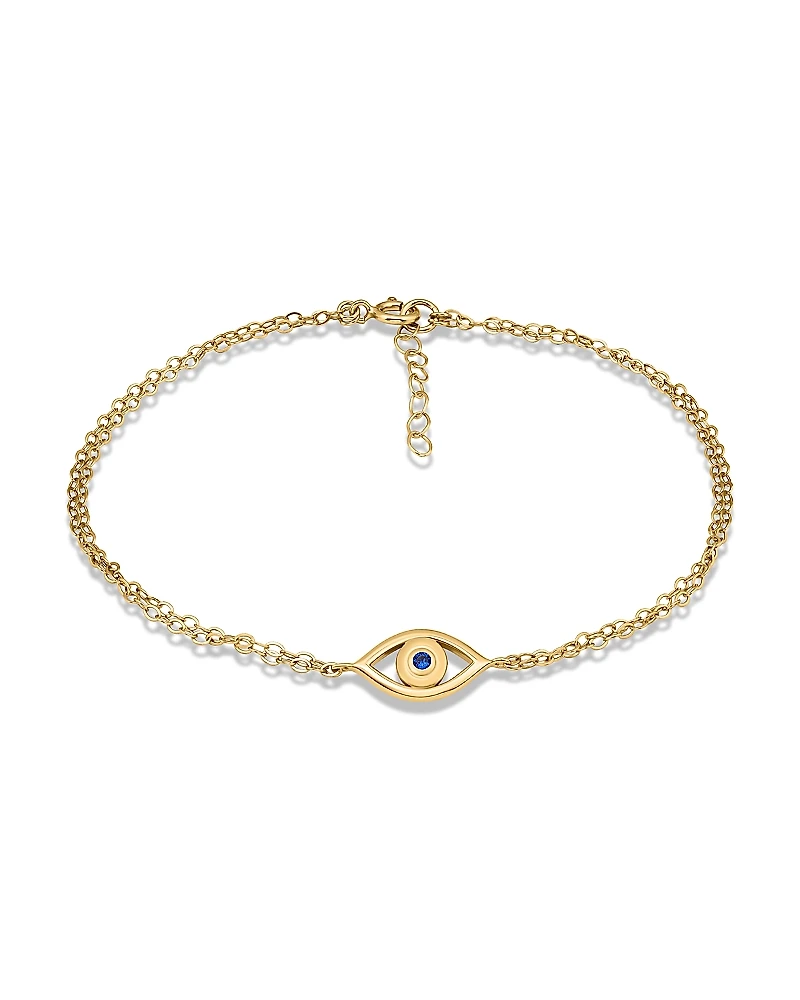 Aqua 18K Gold Over Sterling Silver Blue Pave Evil Eye Ankle Bracelet - Exclusive