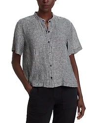 Eileen Fisher Linen Mandarin Collar Short Sleeve Shirt