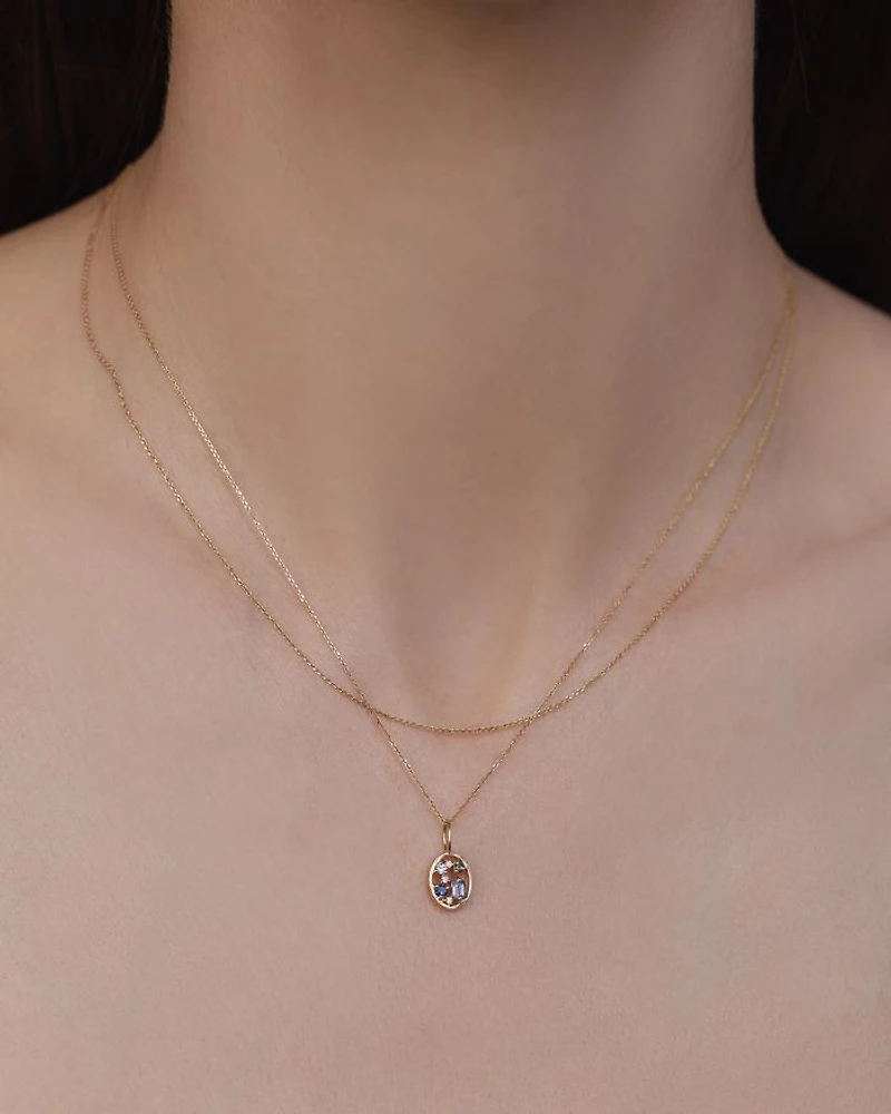 14K Yellow Gold Multi Gemstone & Diamond Accent Seven Pendant Necklace, 16"