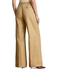 Pleated Cotton Twill Wide Leg Pants