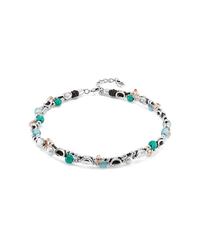 Short Double Leather Strap Necklace with Sterling Silver-Plated Links