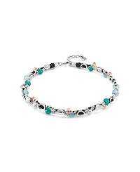 Short Double Leather Strap Necklace with Sterling Silver-Plated Links