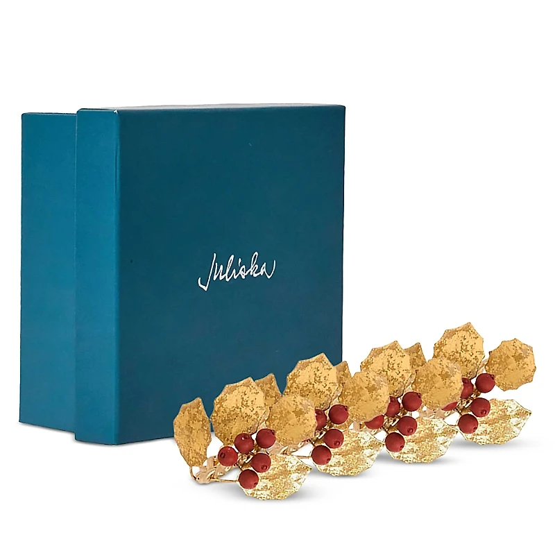 Juliska Forest Walk Holly Winter Berries Napkin Rings, Set of 4