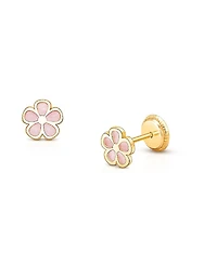 Tiny Blessings Girls'14K Gold Genuine Bloom Mother of Pearl Flower Studs Screw Back Earrings