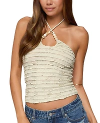 Edikted Criss Cross Bead Ruffled Halter Top