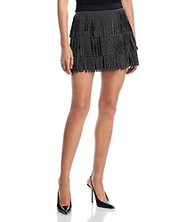 Aqua Faux Leather Fringe Mini Skirt - Exclusive