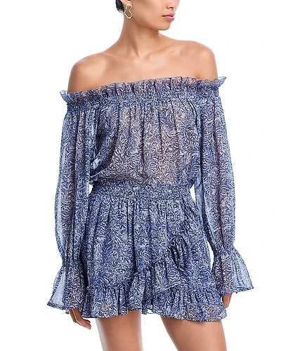Aqua Metallic Print Off Shoulder Boho Top - Exclusive