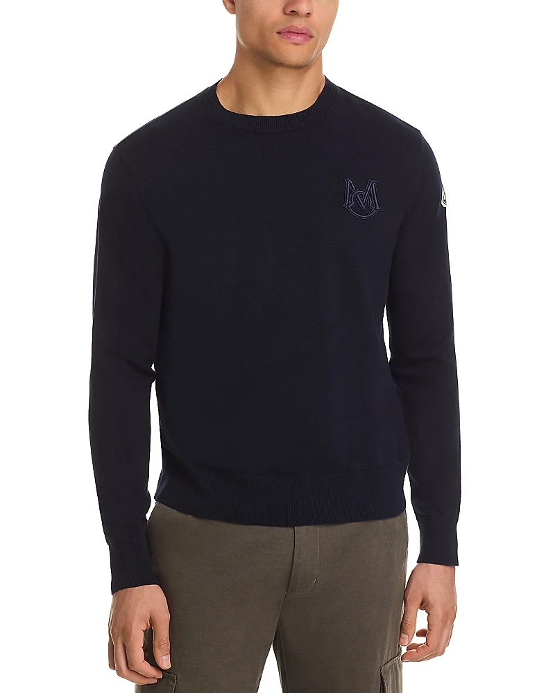 Moncler Embroidered Monogram Cotton Crewneck Sweater