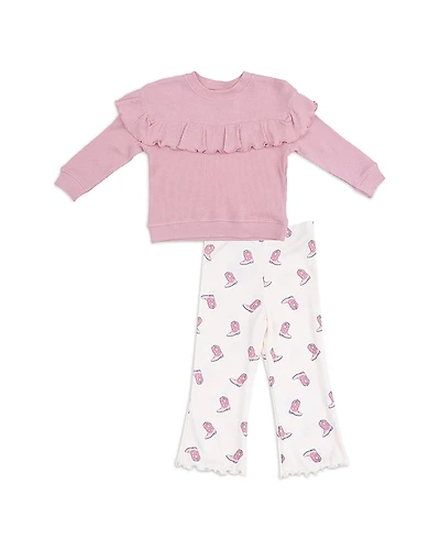 Angel Dear Girls' Ruffle Waffle Top & Cowgirl Boots Rib Flare Pant - Baby