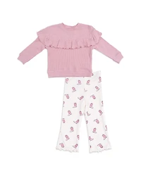 Angel Dear Girls' Ruffle Waffle Top & Cowgirl Boots Rib Flare Pant - Baby