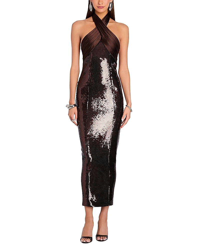 Retrofete Tamra Sequin Halter Neck Dress