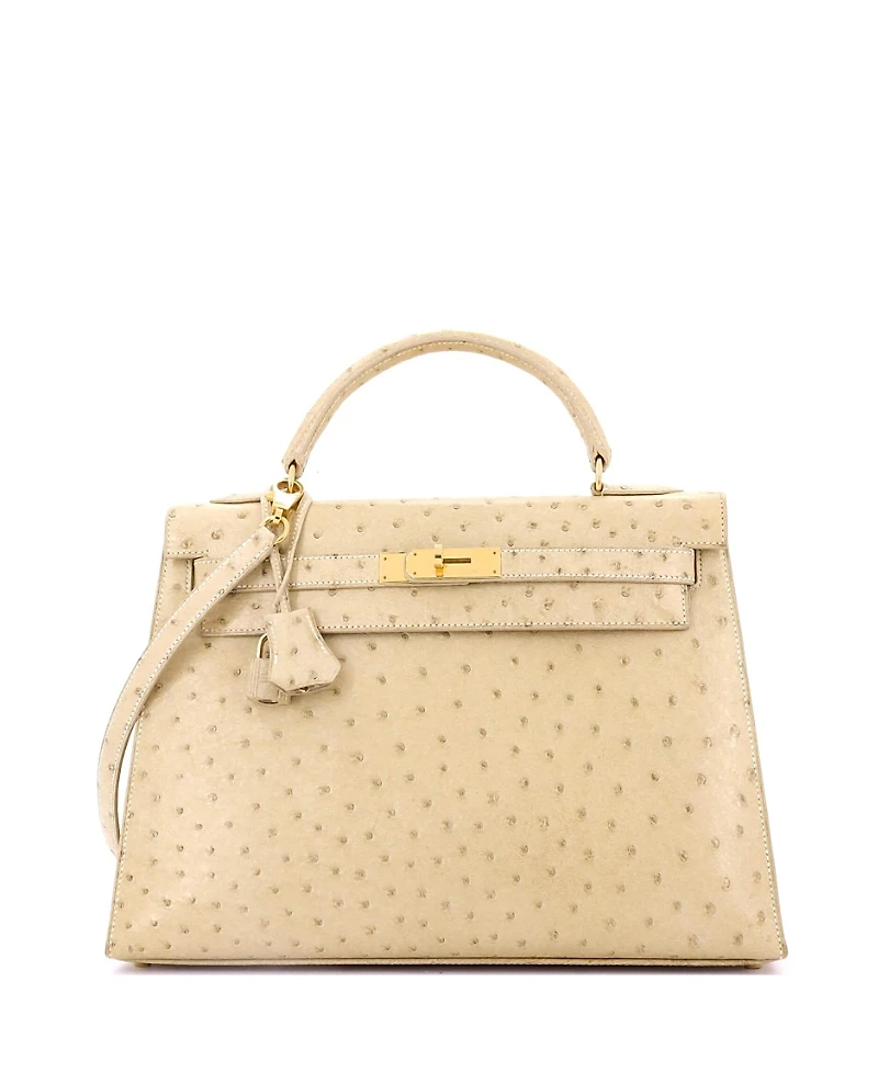Pre-Owned HERMES Kelly 32 Handbag Light Ostrich with Gold Hardware