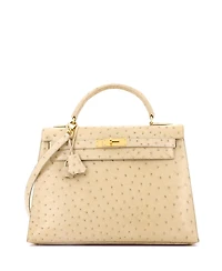 Pre-Owned HERMES Kelly 32 Handbag Light Ostrich with Gold Hardware