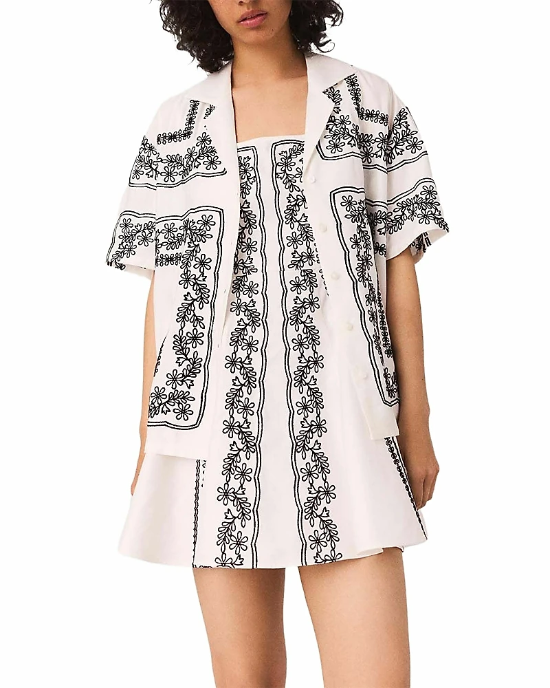 Maje Short-Sleeve Embroidered Shirt