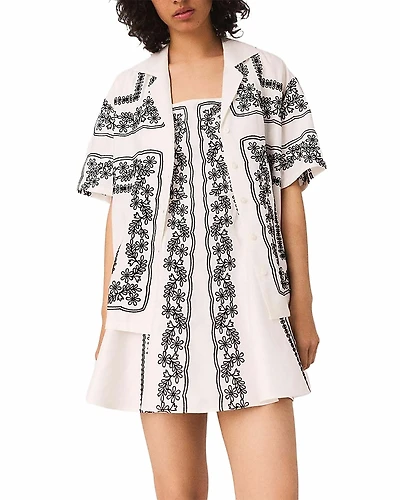 Maje Short-Sleeve Embroidered Shirt