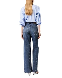 Studded High Rise Wide Leg Jeans Blue