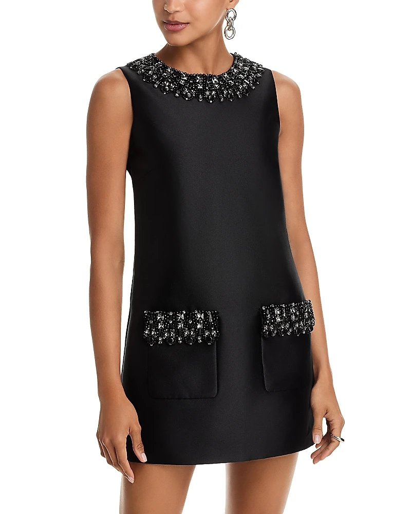 Self-Portrait Taffeta Embellished Trim Mini Dress