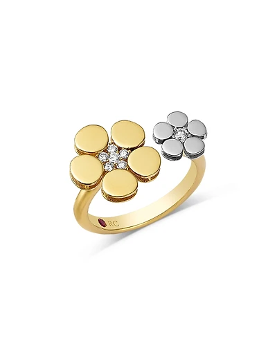 Roberto Coin 18K White & Yellow Gold Daisy Diamond Cuff Ring
