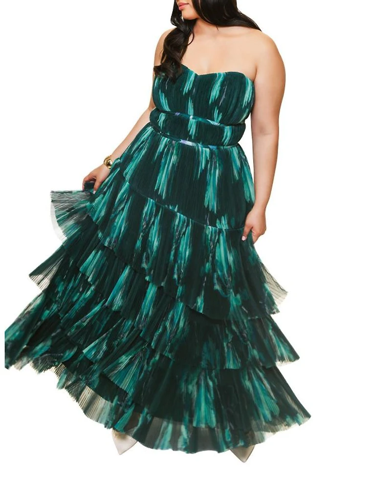 Plus Lanza Strapless Tulle Gown