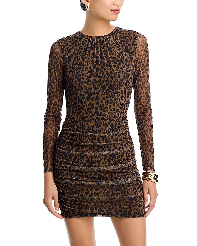 Aqua Leopard Long Sleeve Mesh Dress - Exclusive