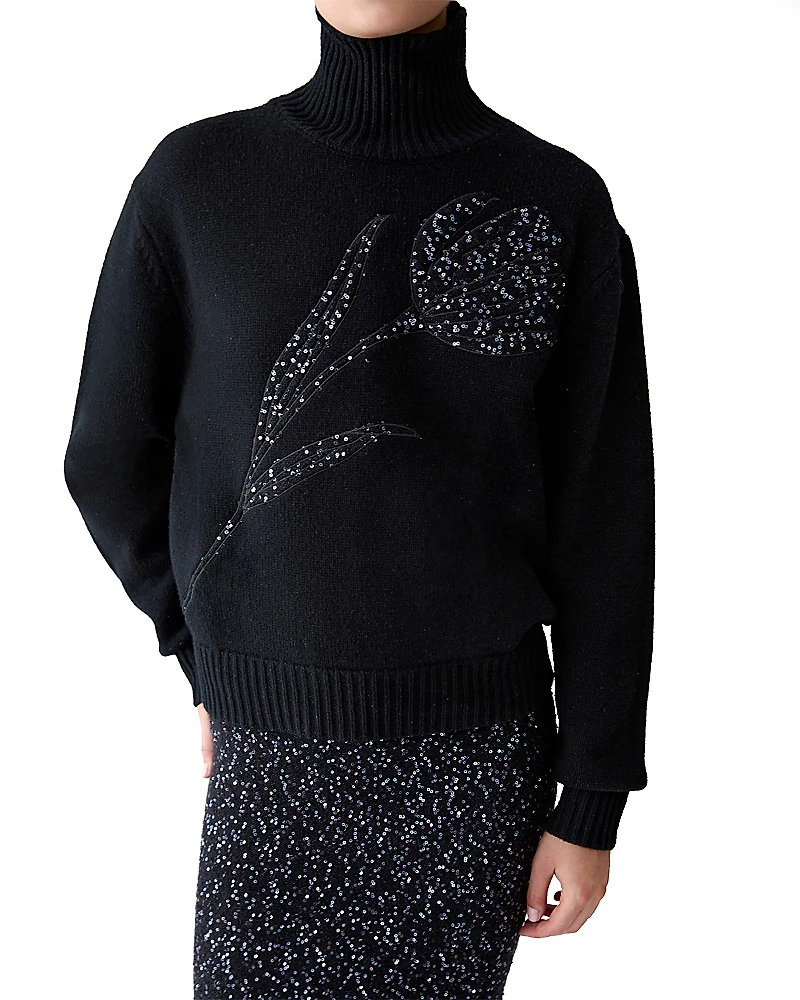 Carolina Herrera Sequined Floral Turtleneck Sweater