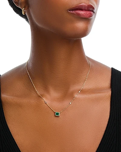 Bloomingdale's Fine Jewelry Emerald & Diamond Octagon Bezel Pendant Necklace