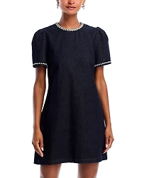 Aqua Crystal Denim Short Sleeve Shift Dress - Exclusive