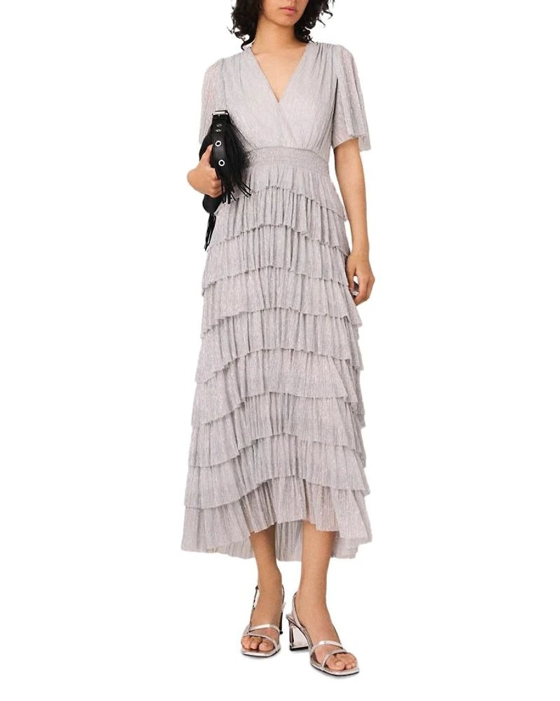 Metallic Ruffled Midi Dress