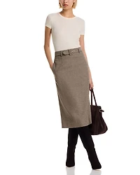 Houndstooth Belted Midi Skirt