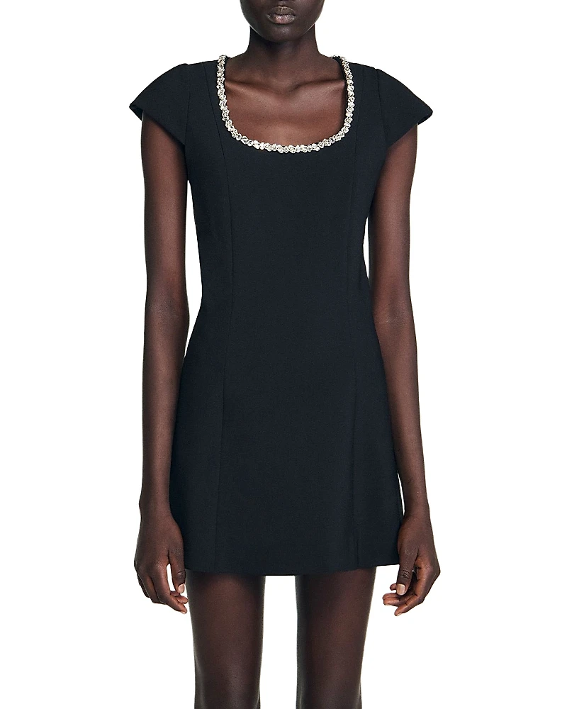 Sandro Short Dress with Rhinestone Collar