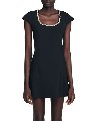 Sandro Short Dress with Rhinestone Collar