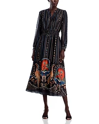 T Tahari Long Sleeve Split V Neck Midi Dress