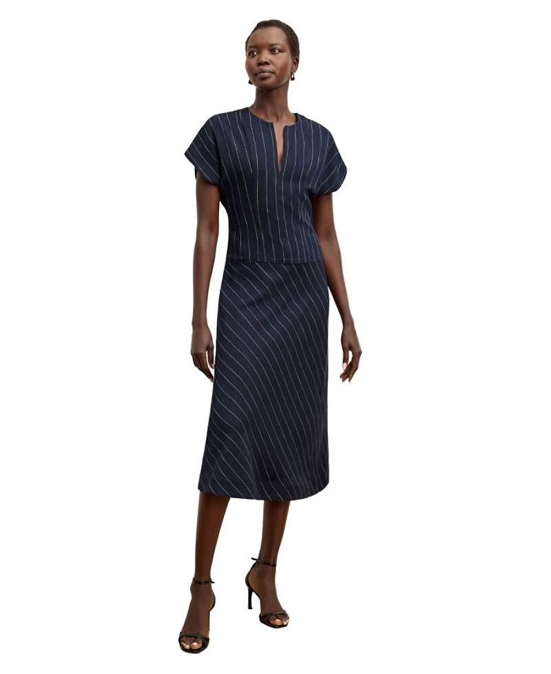 Cereah Women's Summer Pinstripe Belt Dress