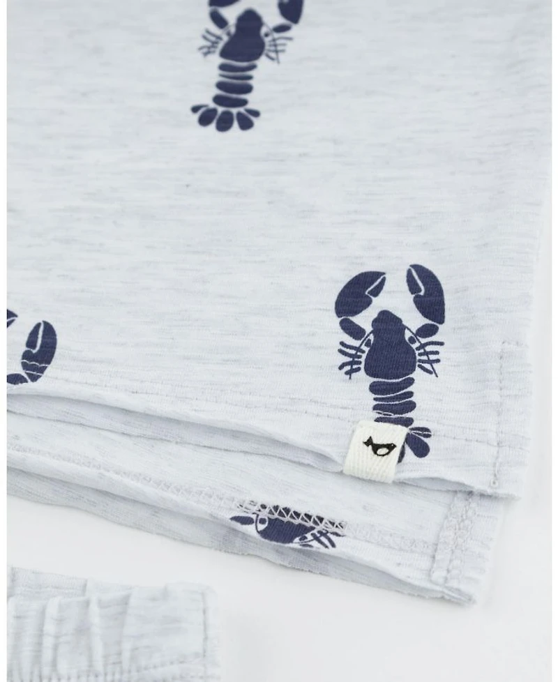 Unisex Lobsters Print Raw Edge Slub Short Set - Baby, Little Kid