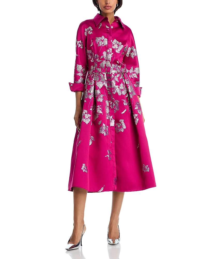 Teri Jon by Rickie Freeman Metallic Jacquard Shirt Dress