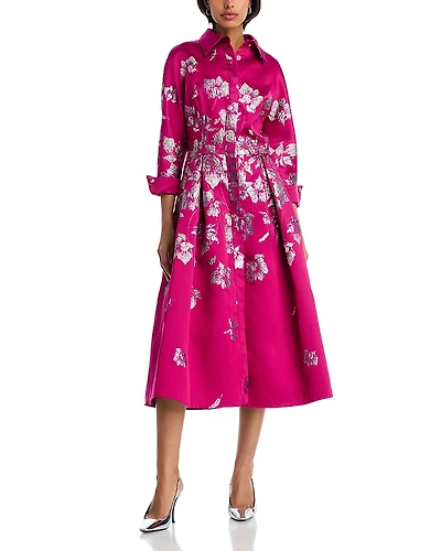 Teri Jon by Rickie Freeman Metallic Jacquard Shirt Dress