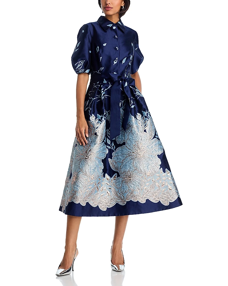 Teri Jon by Rickie Freeman Jacquard Midi Dress