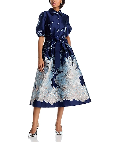 Teri Jon by Rickie Freeman Jacquard Midi Dress