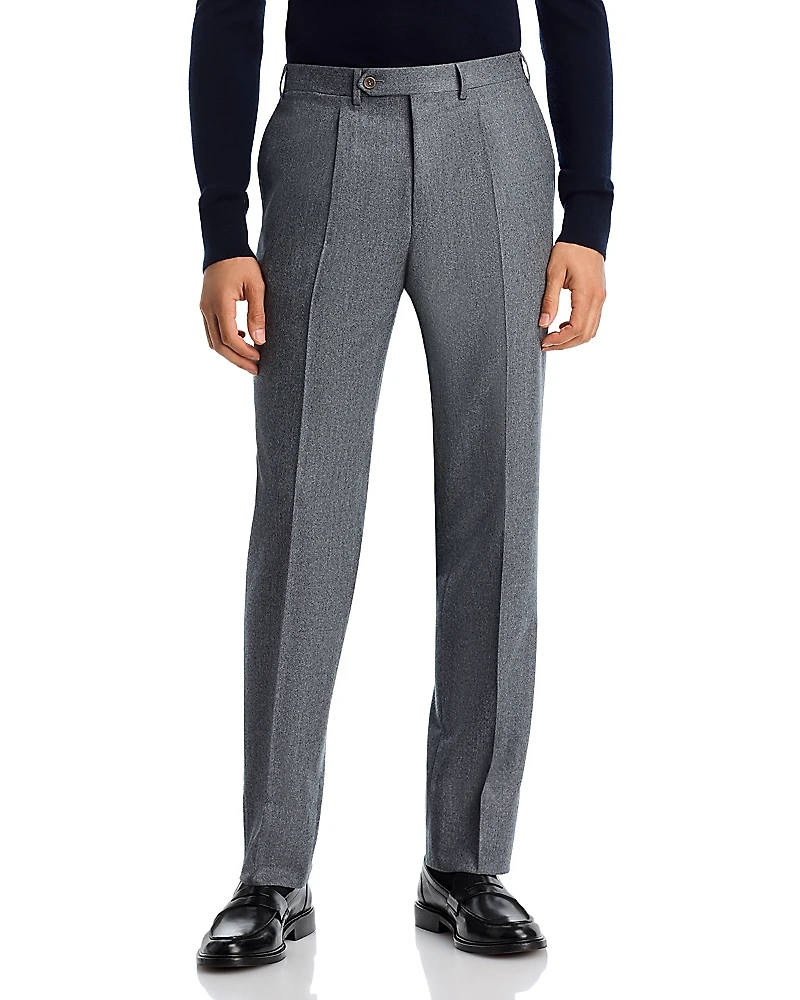 Canali Monza Slim Fit Pleated Wool Flannel Trousers