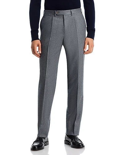 Canali Monza Slim Fit Pleated Wool Flannel Trousers