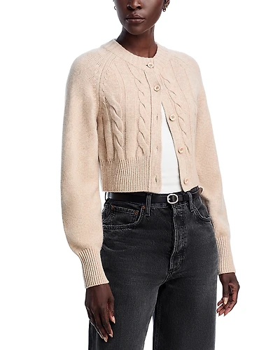 Toccin Rita Wool Blend Crewneck Cable Knit Cardigan Sweater